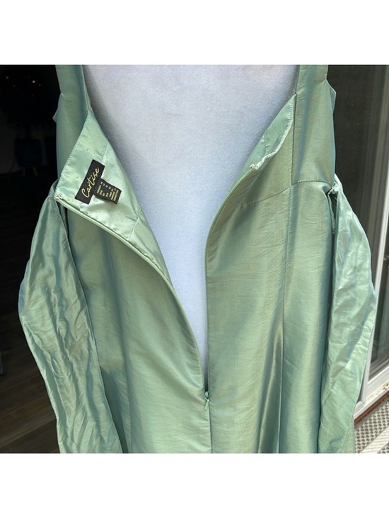 Mint Shimmer Satin Bow Back Midi Dress Vacation Resort Wedding Guest A-Line 12 - Picture 6 of 8